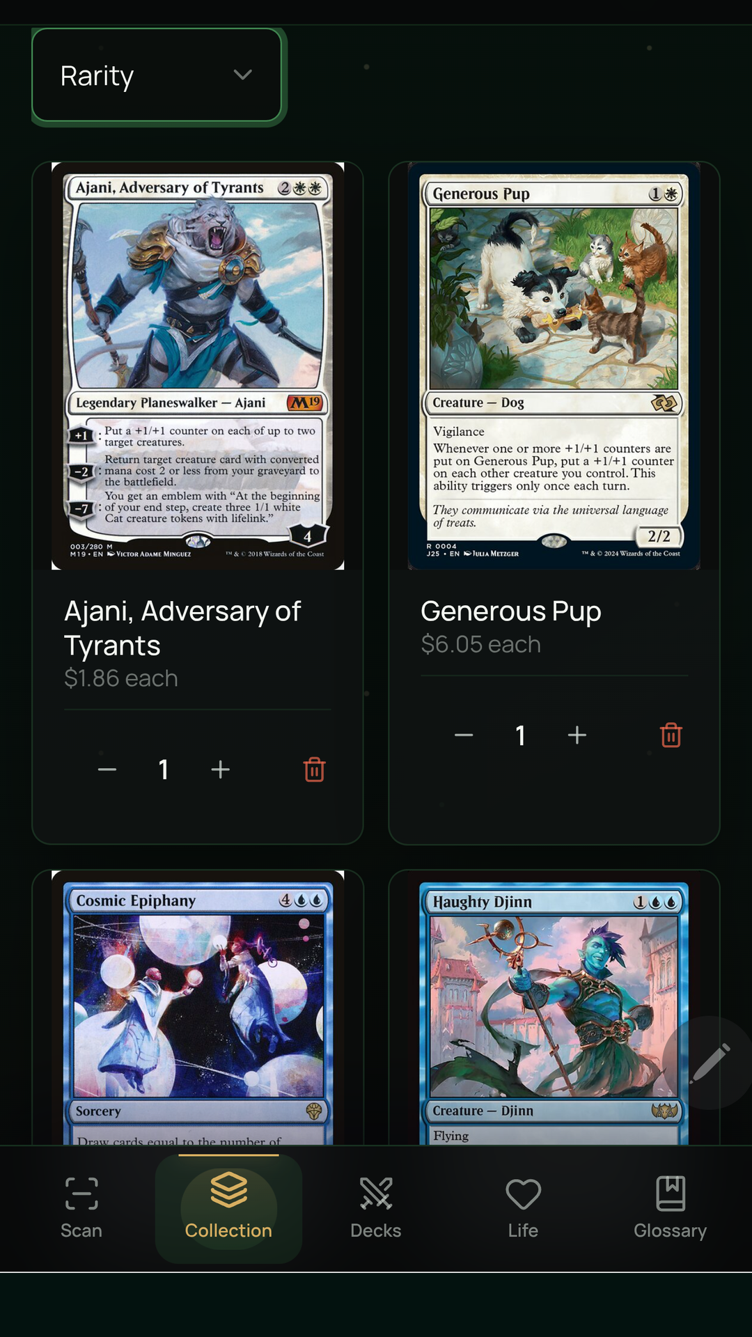 SpellScan collection screen